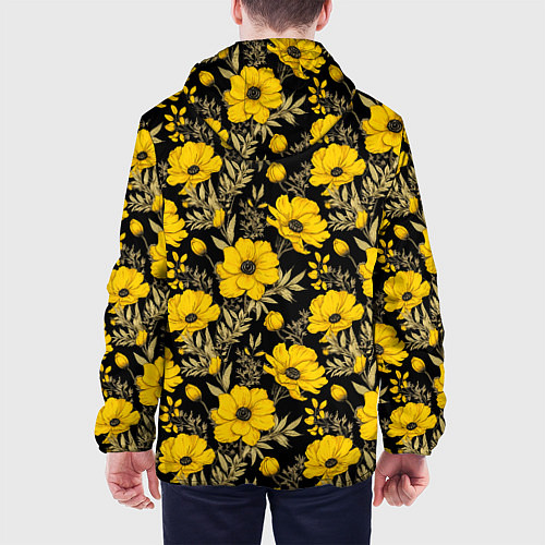 Мужская куртка Желтые цветы на черном фоне паттерн / 3D-Черный – фото 4
