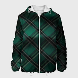 Куртка с капюшоном мужская Тёмно-зелёная диагональная шотландская клетка, цвет: 3D-белый