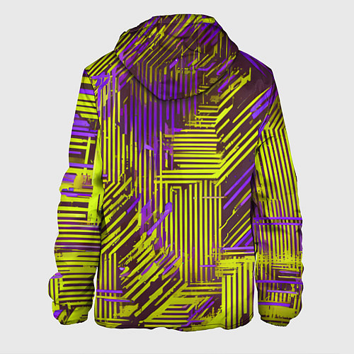 Мужская куртка Киберпанк линии фиолетовые и жёлтые / 3D-Черный – фото 2