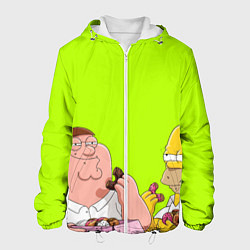 Куртка с капюшоном мужская Питер и Гомер едят пончики зеленый, цвет: 3D-белый
