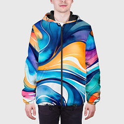 Куртка с капюшоном мужская Линейная красочная абстракция, цвет: 3D-черный — фото 2