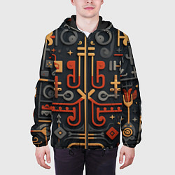 Куртка с капюшоном мужская Абстрактный паттерн в славянском стиле на тёмном ф, цвет: 3D-черный — фото 2