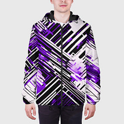 Куртка с капюшоном мужская Киберпанк линии белые и фиолетовые, цвет: 3D-черный — фото 2