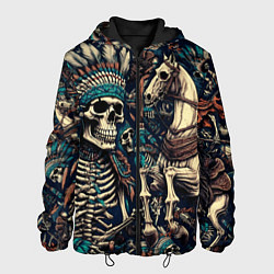 Куртка с капюшоном мужская Татуировка скелета индейца и ковбоя в техасе, цвет: 3D-черный