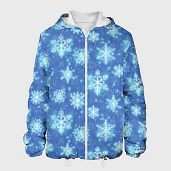 Куртка с капюшоном мужская Pattern with bright snowflakes, цвет: 3D-белый