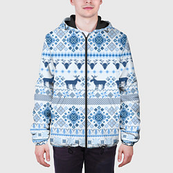 Куртка с капюшоном мужская Blue sweater with reindeer, цвет: 3D-черный — фото 2