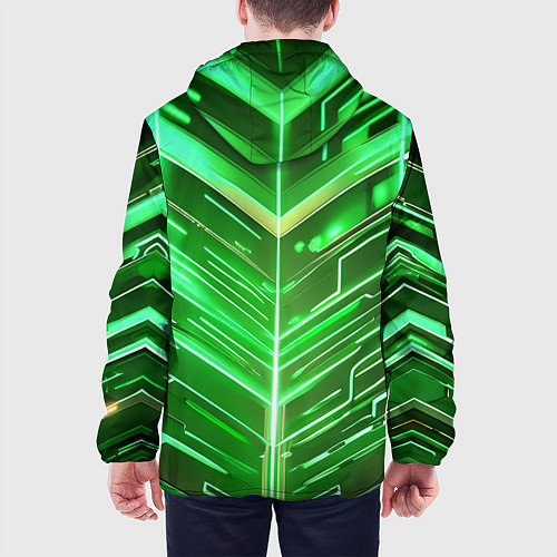 Мужская куртка Зелёные неон полосы киберпанк / 3D-Черный – фото 4