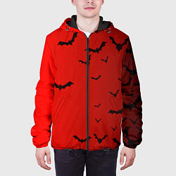 Куртка с капюшоном мужская Летучие мыши на красном фоне, цвет: 3D-черный — фото 2