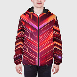 Куртка с капюшоном мужская Красные неон полосы киберпанк, цвет: 3D-черный — фото 2