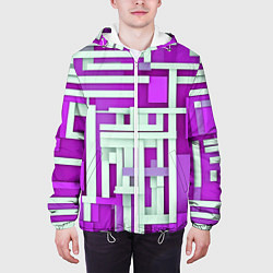 Куртка с капюшоном мужская Полосы на фиолетовом фоне, цвет: 3D-белый — фото 2
