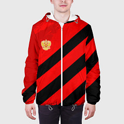 Куртка с капюшоном мужская Герб РФ - красная абстракция, цвет: 3D-белый — фото 2