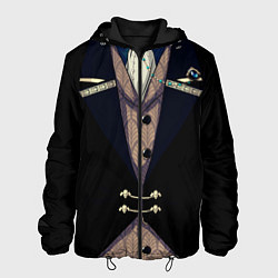 Куртка с капюшоном мужская Фрак тёмный с цепочками и брошью, цвет: 3D-черный