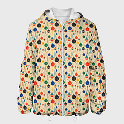 Куртка с капюшоном мужская Разноцветные ёлочные игрушки, цвет: 3D-белый