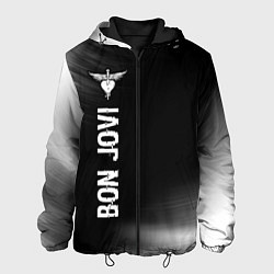 Куртка с капюшоном мужская Bon Jovi glitch на темном фоне по-вертикали, цвет: 3D-черный