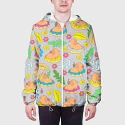 Куртка с капюшоном мужская Семья капибар на отдыхе, цвет: 3D-белый — фото 2