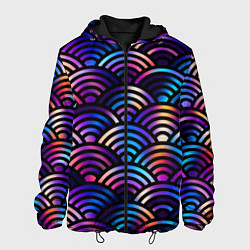 Куртка с капюшоном мужская Разноцветные волны-чешуйки, цвет: 3D-черный