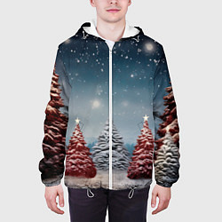 Куртка с капюшоном мужская Волшебство зимней природы иней на деревьях, цвет: 3D-белый — фото 2