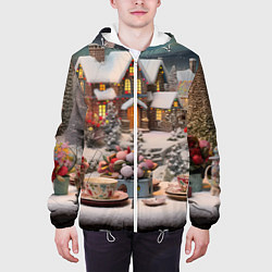 Куртка с капюшоном мужская Объемные новогодние домики, цвет: 3D-белый — фото 2