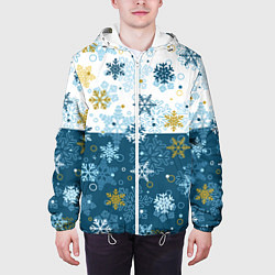 Куртка с капюшоном мужская Снежинки новогодние, цвет: 3D-белый — фото 2