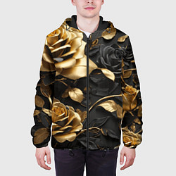 Куртка с капюшоном мужская Металлические розы золотые и черные, цвет: 3D-черный — фото 2