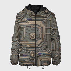 Куртка с капюшоном мужская Металлическая ржавая обшивка с микросхемами и гайк, цвет: 3D-черный