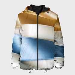 Куртка с капюшоном мужская Золотые и голубые волнистые вставки на белом фоне, цвет: 3D-черный