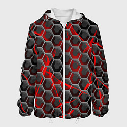 Куртка с капюшоном мужская Красные узоры шестиугольник, цвет: 3D-белый
