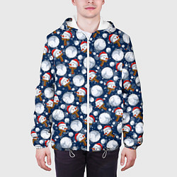 Куртка с капюшоном мужская Весёлые снеговики - паттерн, цвет: 3D-белый — фото 2