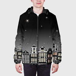 Куртка с капюшоном мужская Ночной город и звездное небо, цвет: 3D-черный — фото 2