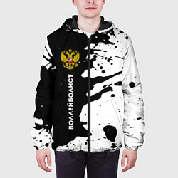 Куртка с капюшоном мужская Воллейболист из России и герб РФ по-вертикали, цвет: 3D-черный — фото 2