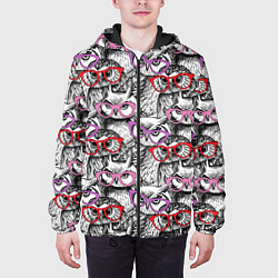 Куртка с капюшоном мужская Совы в розовых очках, цвет: 3D-черный — фото 2