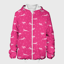 Куртка с капюшоном мужская Розовые зайцы, цвет: 3D-белый