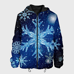 Куртка с капюшоном мужская Новогодние снежинки кружатся, цвет: 3D-черный