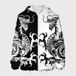 Куртка с капюшоном мужская Черный и белый дракон, цвет: 3D-белый