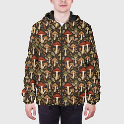 Куртка с капюшоном мужская Лесные грибы и цветы, цвет: 3D-черный — фото 2