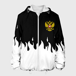 Куртка с капюшоном мужская Герб РФ огонь патриотический стиль, цвет: 3D-белый