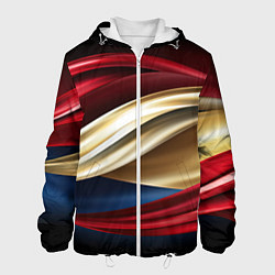 Куртка с капюшоном мужская Золотые и красные волны абстракции, цвет: 3D-белый