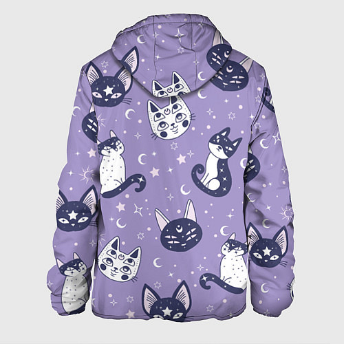 Мужская куртка Мистические кошечки - паттерн фиолетовый / 3D-Черный – фото 2