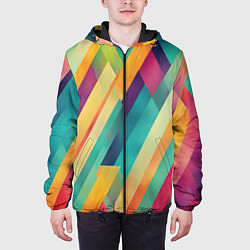 Куртка с капюшоном мужская Цветные диагональные полосы, цвет: 3D-черный — фото 2