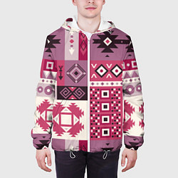 Куртка с капюшоном мужская Этническая геометрия в розовой палитре, цвет: 3D-белый — фото 2