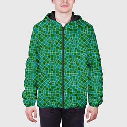 Куртка с капюшоном мужская Зелёный мозаичный паттерн, цвет: 3D-черный — фото 2
