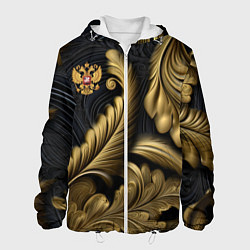 Куртка с капюшоном мужская Золотой узор и герб России, цвет: 3D-белый