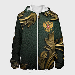 Куртка с капюшоном мужская Золотые узоры и герб России, цвет: 3D-белый