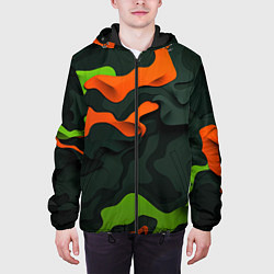 Куртка с капюшоном мужская Зеленые и оранжевые кляксы, цвет: 3D-черный — фото 2