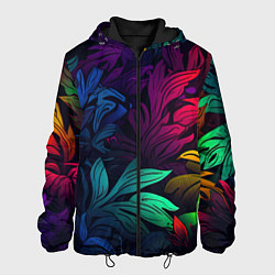 Куртка с капюшоном мужская Яркие абстрактные листья, цвет: 3D-черный