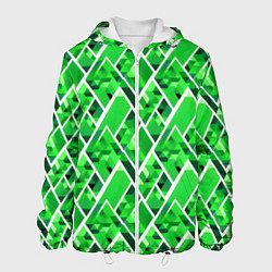 Куртка с капюшоном мужская Зелёные треугольники и белые полосы, цвет: 3D-белый