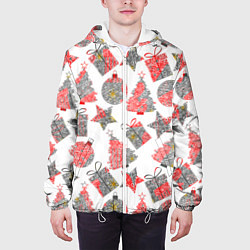 Куртка с капюшоном мужская Праздничные узоры подарки, цвет: 3D-белый — фото 2