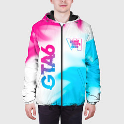 Куртка с капюшоном мужская GTA6 neon gradient style вертикально, цвет: 3D-черный — фото 2