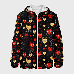 Куртка с капюшоном мужская Паттерн с сердечками и котами валентинка, цвет: 3D-белый