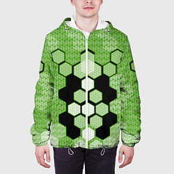 Куртка с капюшоном мужская Зелёная кибер броня hexagons, цвет: 3D-белый — фото 2